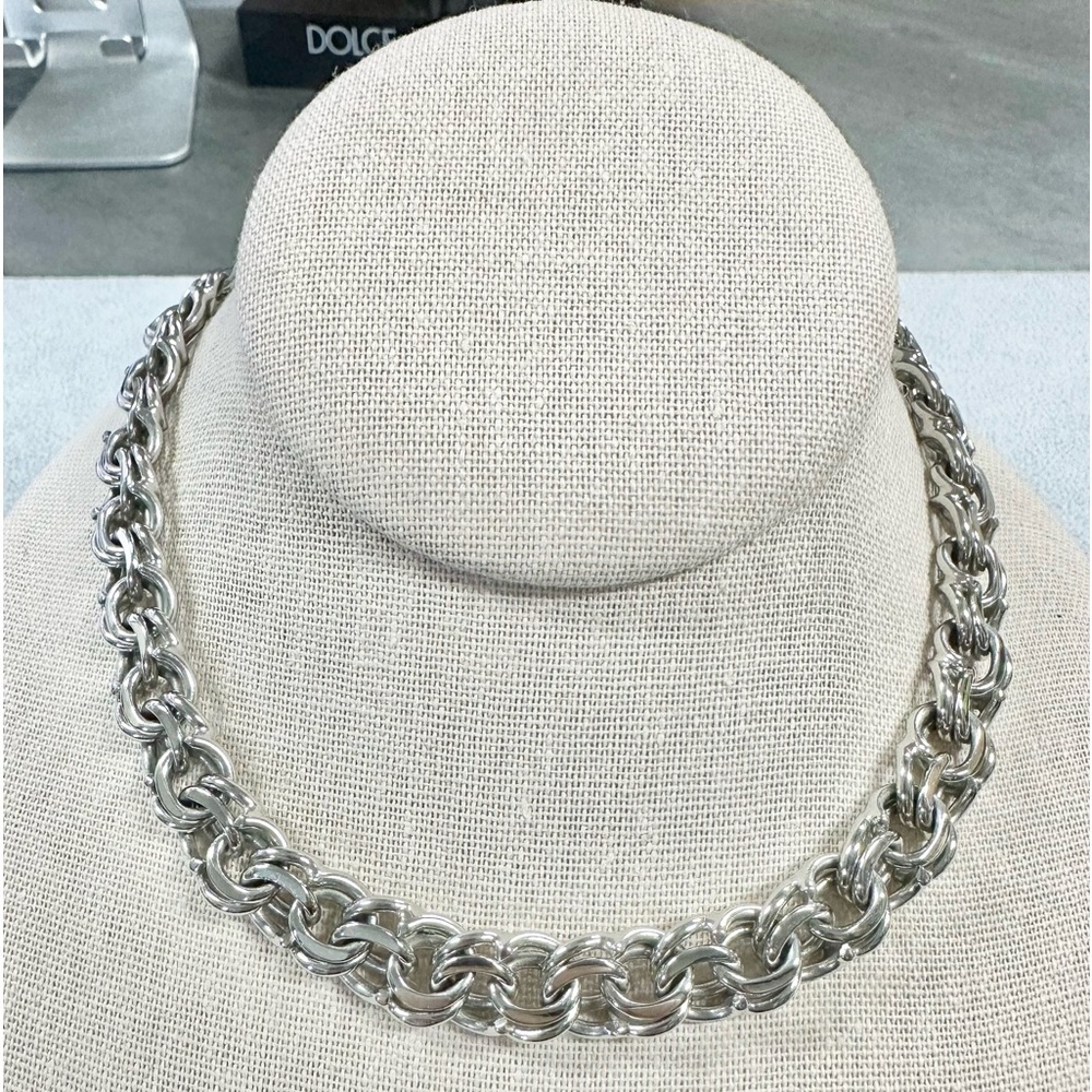 Vintage Signed Reinad Heavy Silver Tone Link Choker Necklace